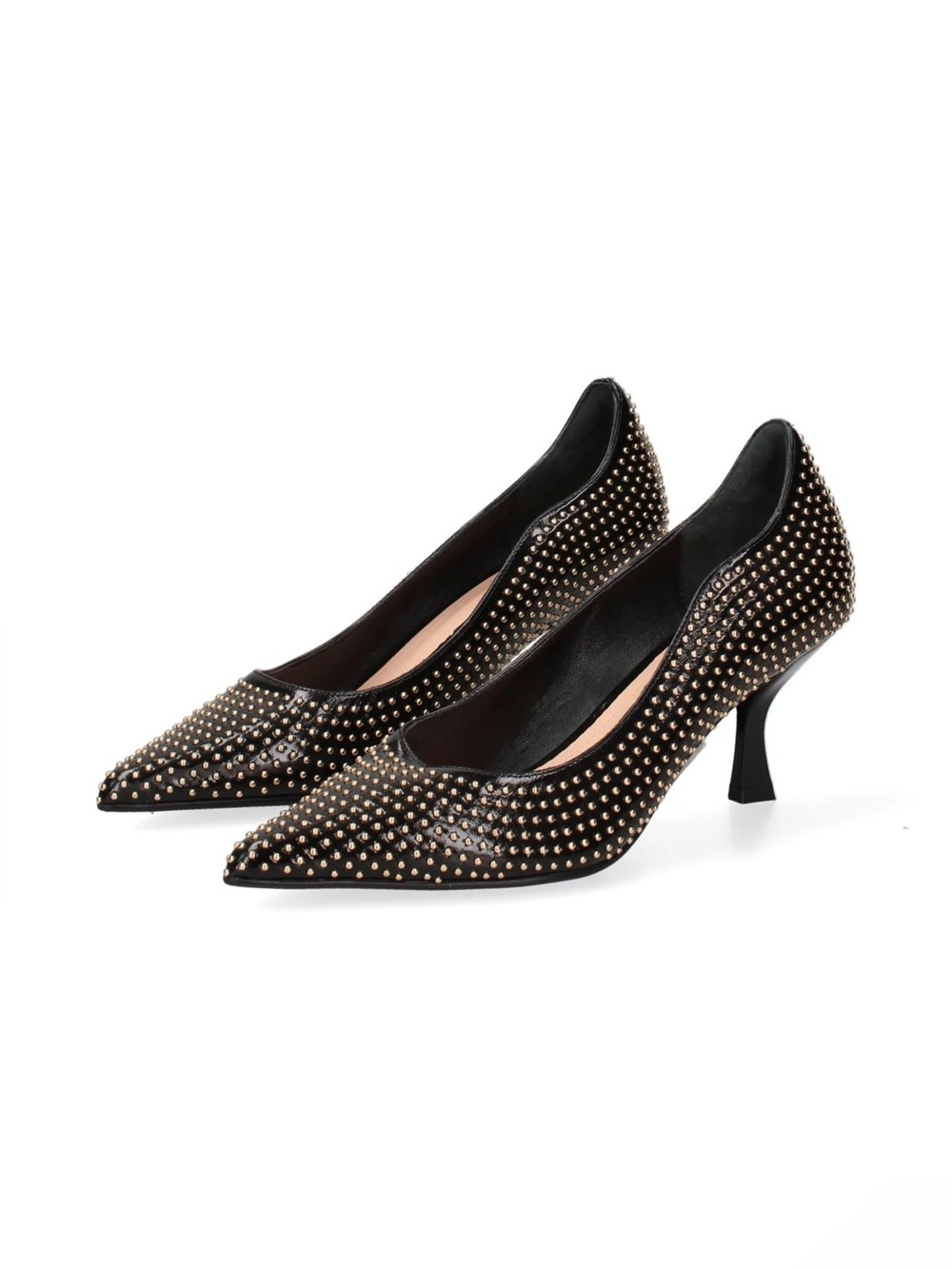 Marc Ellis Black Studded Pointed-Toe Mid Heel Pumps